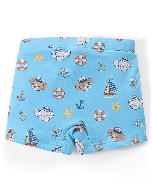 Babyhug Cotton Short Swimming Trunk Ship Printed - Blue