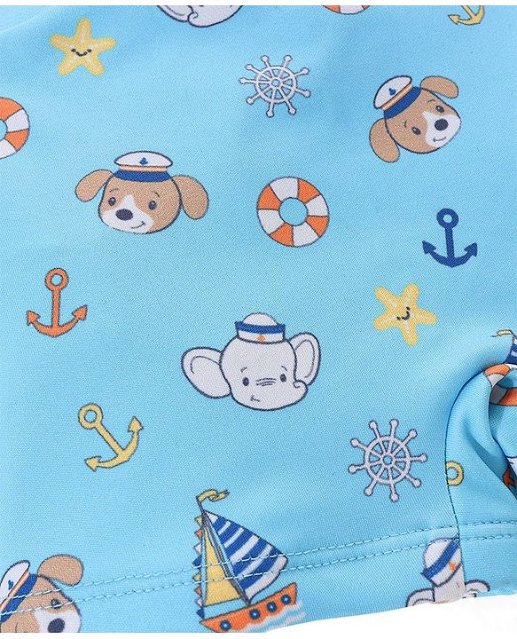 Babyhug Cotton Short Swimming Trunk Ship Printed - Blue