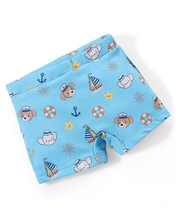 Babyhug Cotton Short Swimming Trunk Ship Printed - Blue
