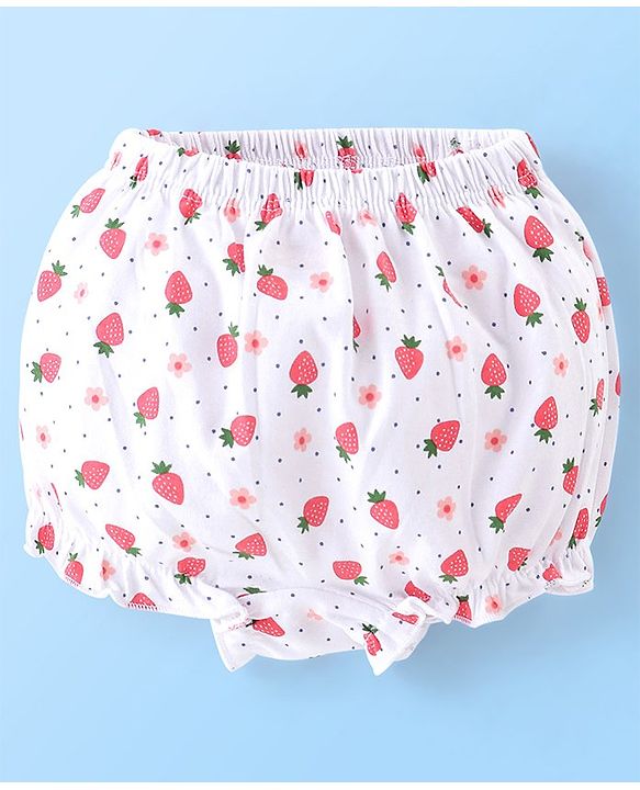 Babyhug Cotton Bloomers Polka Dots & Fruits Printed Pack of 3 - Multicolour