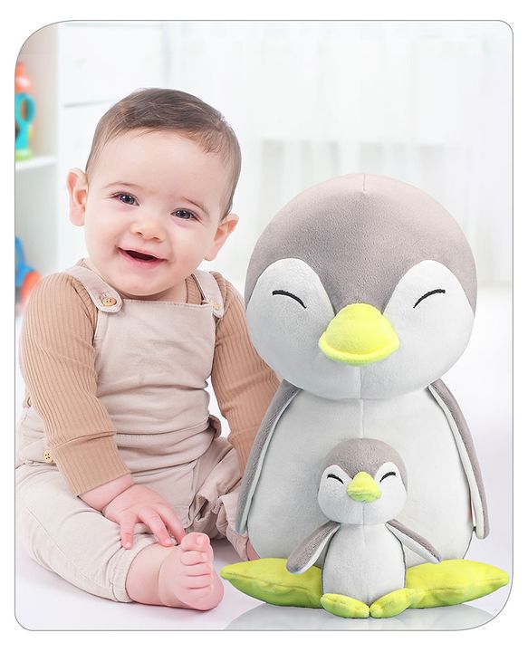 Babyhug Mother Baby Penguin Soft Toy Grey - Height 45 cm