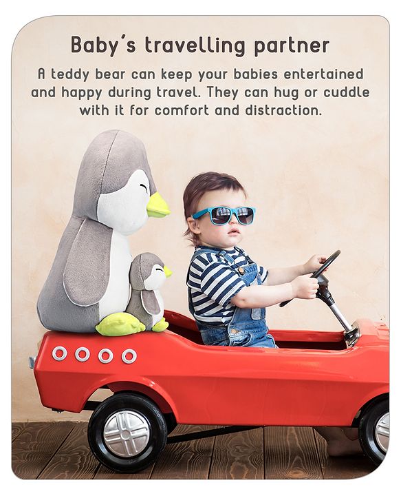 Babyhug Mother Baby Penguin Soft Toy Grey - Height 45 cm