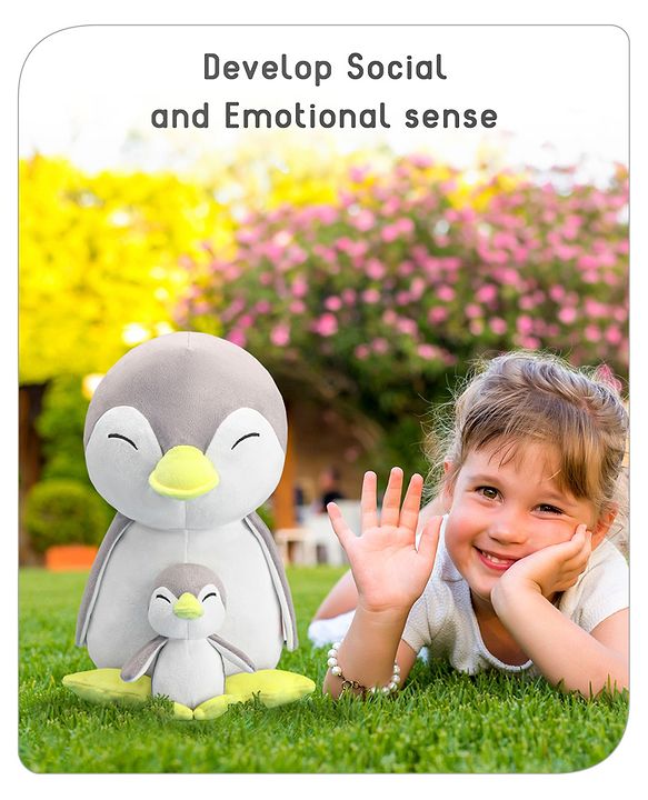 Babyhug Mother Baby Penguin Soft Toy Grey - Height 45 cm
