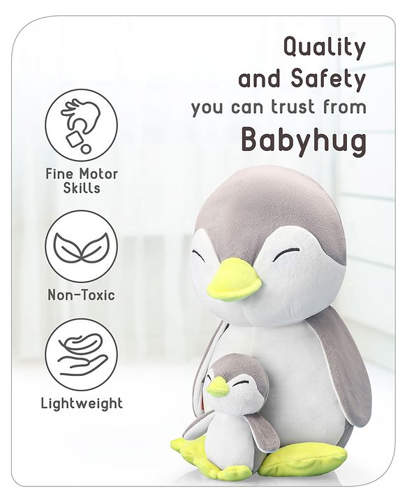Babyhug Mother Baby Penguin Soft Toy Grey - Height 45 cm