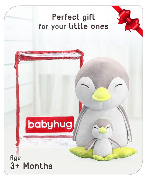Babyhug Mother Baby Penguin Soft Toy Grey - Height 45 cm