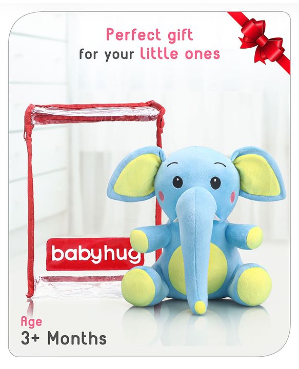 Babyhug Baby Elephant Soft Toy Blue-Height 27 cm
