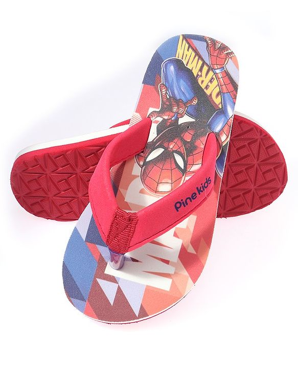 Pine Kids  Slip On Style Flip Flops Spider Man Print Red