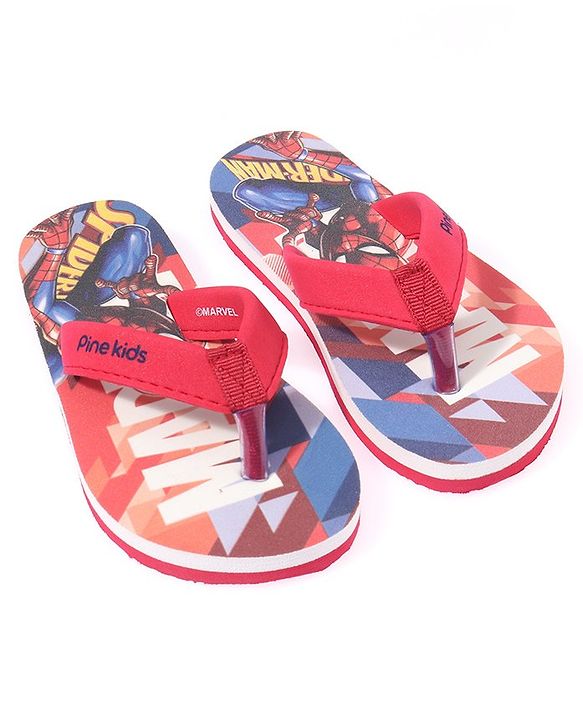 Pine Kids  Slip On Style Flip Flops Spider Man Print Red