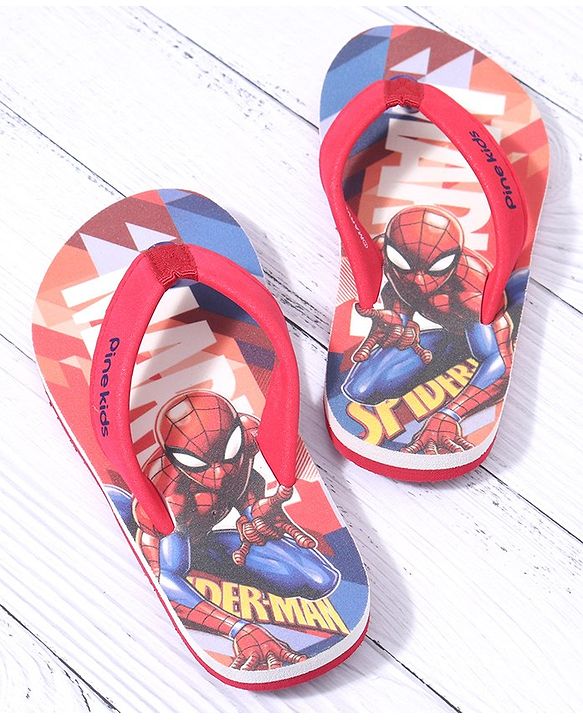 Pine Kids  Slip On Style Flip Flops Spider Man Print Red