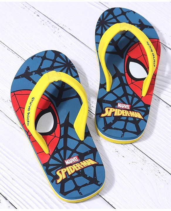 Pine Kids Spider Man Printed Slip On Flip Flop - Blue & Yellow