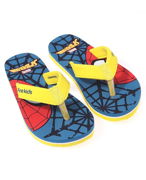 Pine Kids Spider Man Printed Slip On Flip Flop - Blue & Yellow