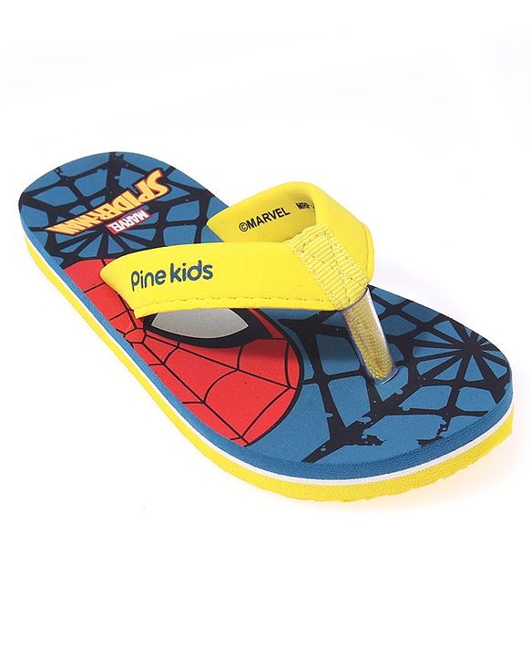 Pine Kids Spider Man Printed Slip On Flip Flop - Blue & Yellow