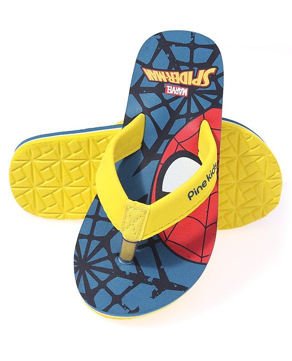 Pine Kids Spider Man Printed Slip On Flip Flop - Blue & Yellow