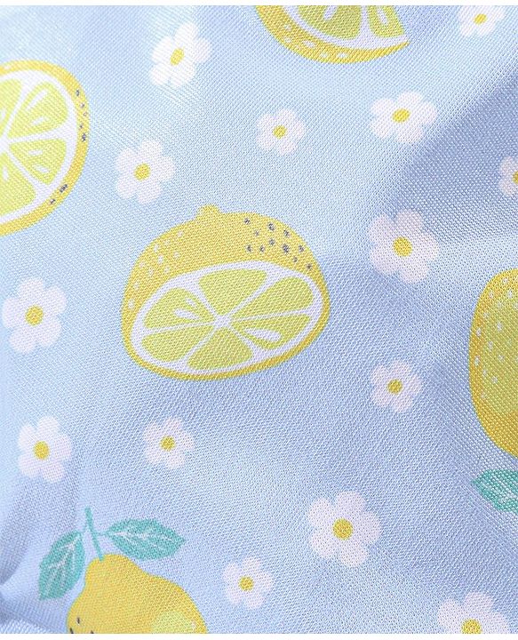 Babyhug Sleeveless One Shoulder V Cut Swimsuit Lemon Print - Blue