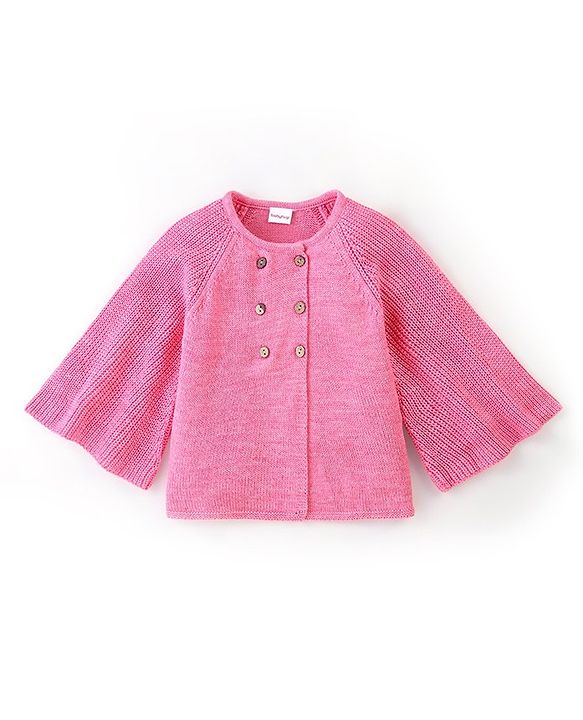 Babyhug Knit Full Sleeves Solid Color Shrug - Dark Pink