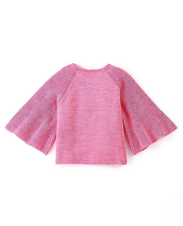 Babyhug Knit Full Sleeves Solid Color Shrug - Dark Pink