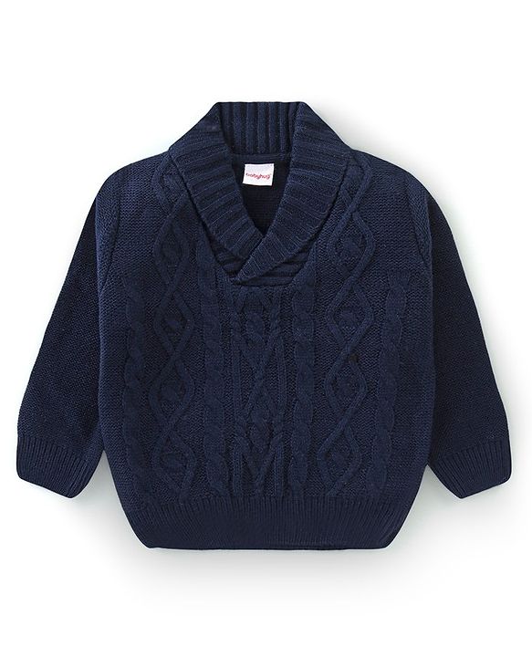 Babyhug Full Sleeves Sweater with Cable Knit Design - Navy
