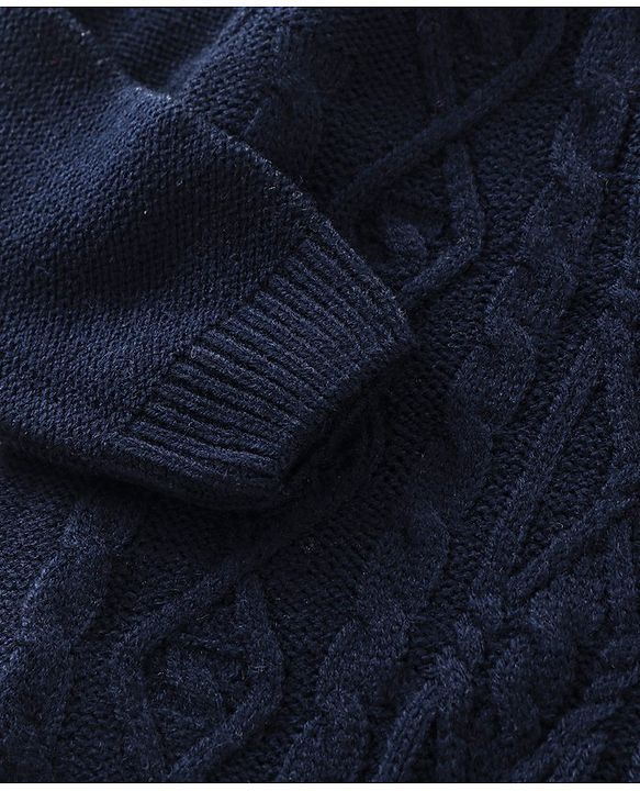 Babyhug Full Sleeves Sweater with Cable Knit Design - Navy