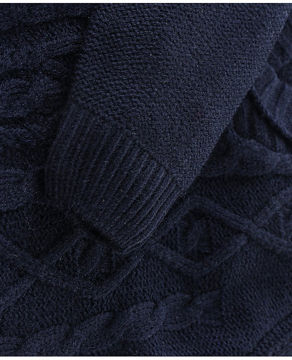 Babyhug Full Sleeves Sweater with Cable Knit Design - Navy