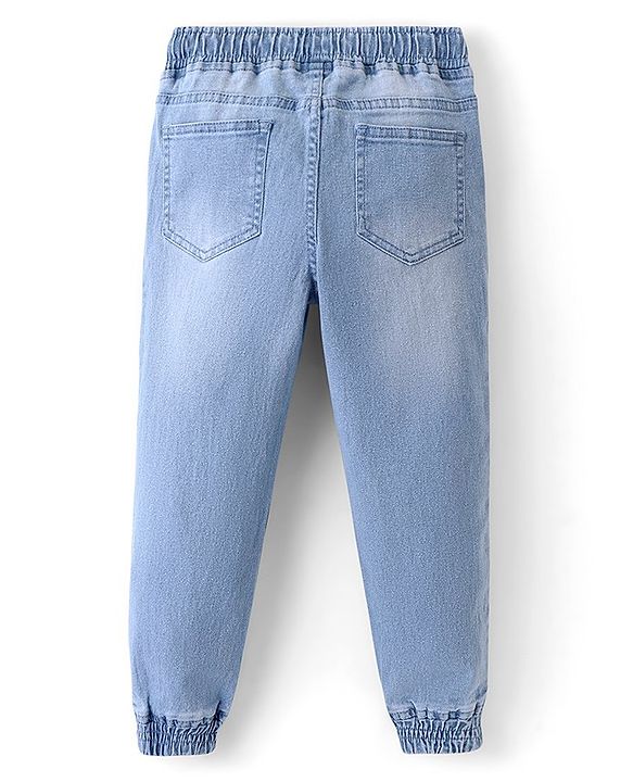 Pine Kids Cotton Full Length Stretchable Jeans With Back Elastication Solid- Mid Blue