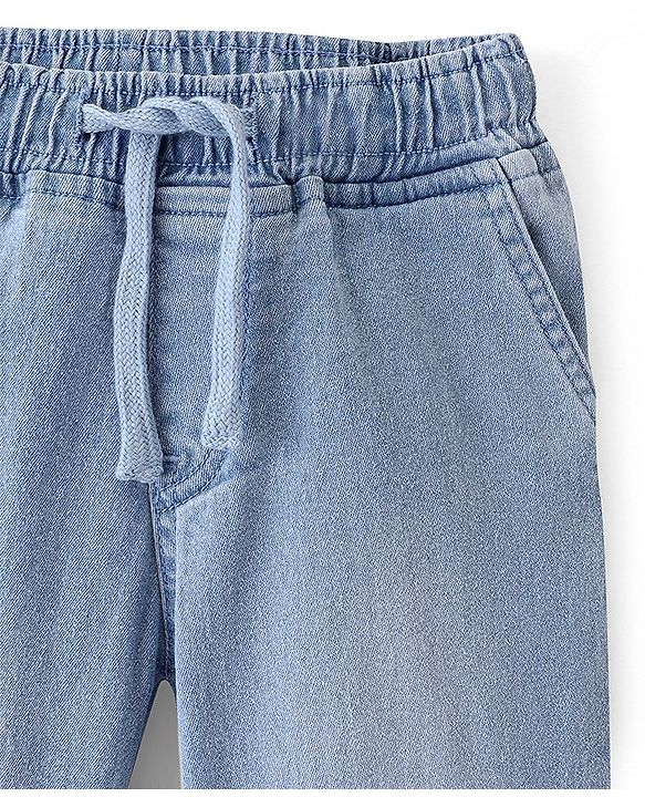 Pine Kids Cotton Full Length Stretchable Jeans With Back Elastication Solid- Mid Blue