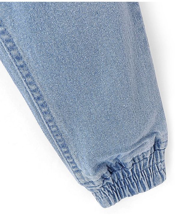 Pine Kids Cotton Full Length Stretchable Jeans With Back Elastication Solid- Mid Blue