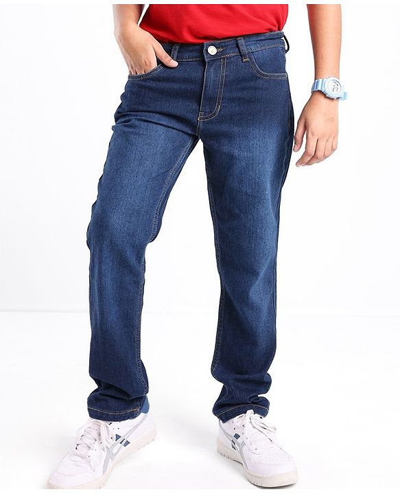 Pine Kids Cotton Rich Strechable Jeans with Adjustable Waist  - Dark Blue