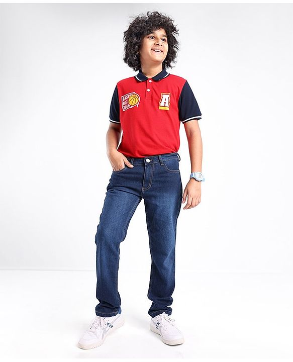 Pine Kids Cotton Rich Strechable Jeans with Adjustable Waist  - Dark Blue