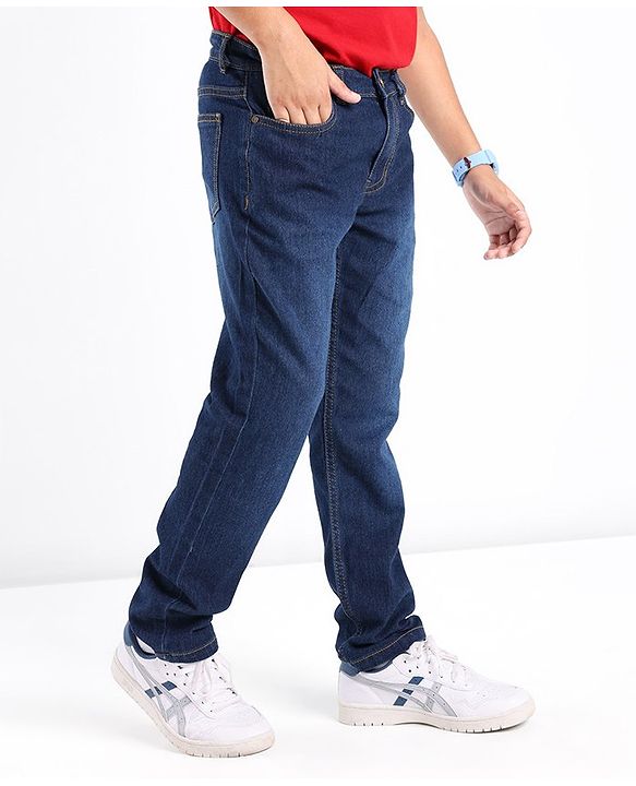 Pine Kids Cotton Rich Strechable Jeans with Adjustable Waist  - Dark Blue