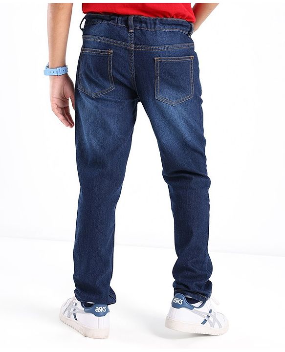 Pine Kids Cotton Rich Strechable Jeans with Adjustable Waist  - Dark Blue