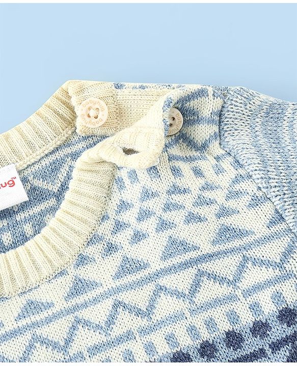 Babyhug Knit Full Sleeves Sweater With Pyramid Print  - Blue