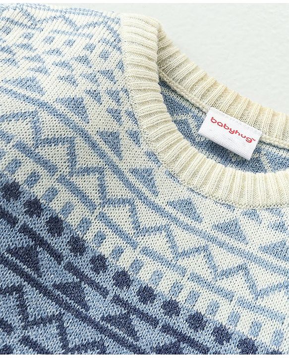 Babyhug Knit Full Sleeves Sweater With Pyramid Print  - Blue