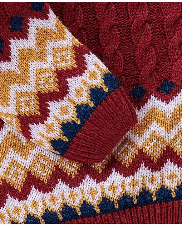 Babyhug Full Sleeves Sweater With Chevron Design - Maroon