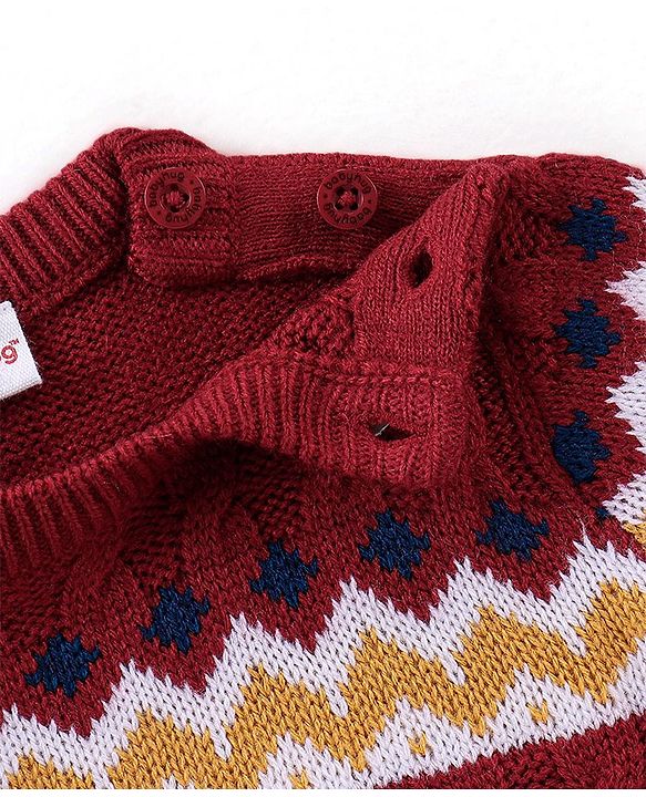 Babyhug Full Sleeves Sweater With Chevron Design - Maroon