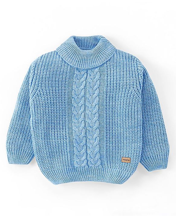 Babyhug Knit Full Sleeves Sweater With Cable Knit Design - Blue