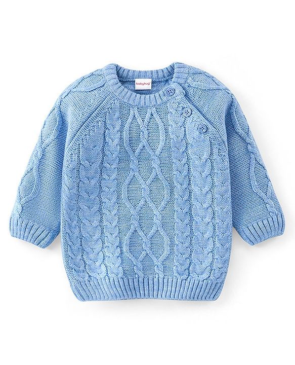 Babyhug Knit Full Sleeves Cable Knit Sweater - Blue