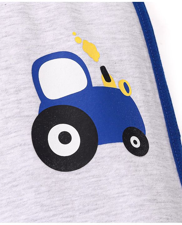 Babyhug Cotton Knit Full Length Lounge Pants Tractor Print - Grey