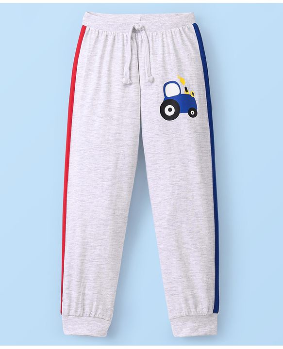 Babyhug Cotton Knit Full Length Lounge Pants Tractor Print - Grey