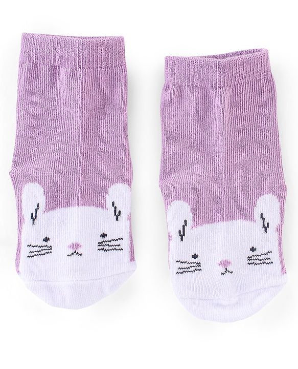 Cutewalk By Babyhug Anti Bacterial Ankle Length Socks Cat Print Pack Of 3 - Pink & Violet