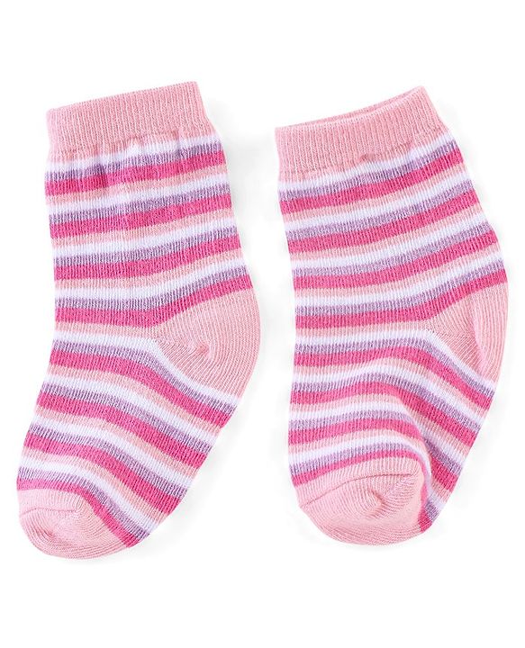 Cutewalk By Babyhug Anti Bacterial Ankle Length Socks Cat Print Pack Of 3 - Pink & Violet
