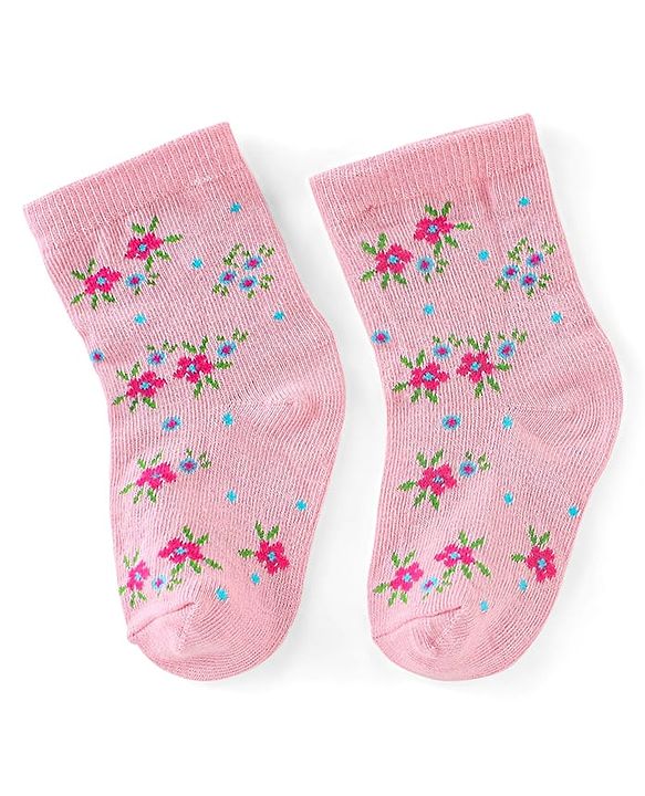 Cutewalk By Babyhug Anti Bacterial Ankle Length Socks Floral & Polka Dots Print Pack Of 3 - Pink & Blue