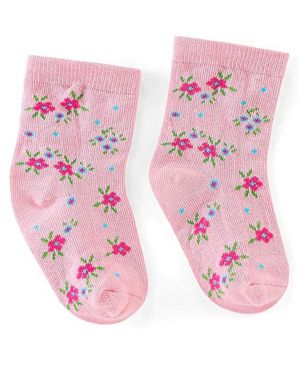 Cutewalk By Babyhug Anti Bacterial Ankle Length Socks Floral & Polka Dots Print Pack Of 3 - Pink & Blue