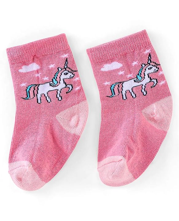 Cutewalk By Babyhug Anti Bacterial Ankle Length Socks Unicorn & Cloud Print Pack Of 3 - Pink & Blue
