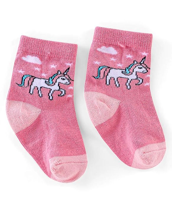 Cutewalk By Babyhug Anti Bacterial Ankle Length Socks Unicorn & Cloud Print Pack Of 3 - Pink & Blue