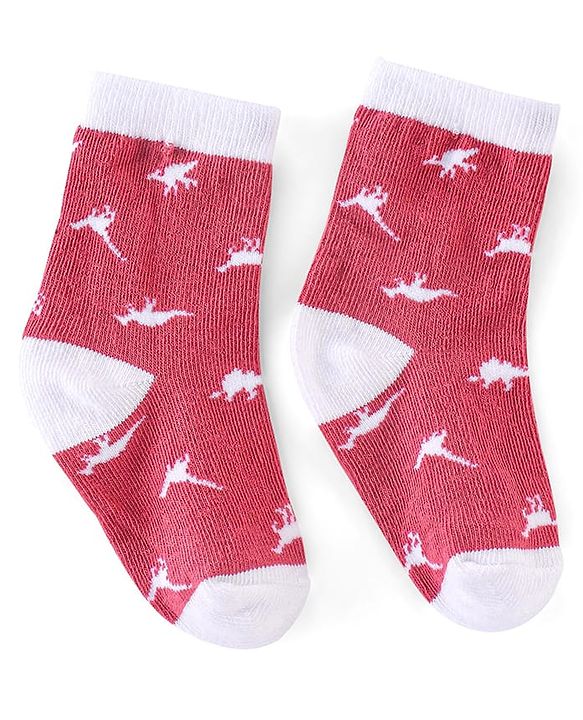 Cute Walk by Babyhug Non Terry Anti Bacterial Ankle Length Socks Dino Design Pack of 3 - Pink & White