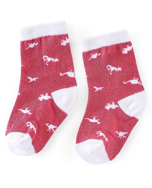 Cute Walk by Babyhug Non Terry Anti Bacterial Ankle Length Socks Dino Design Pack of 3 - Pink & White