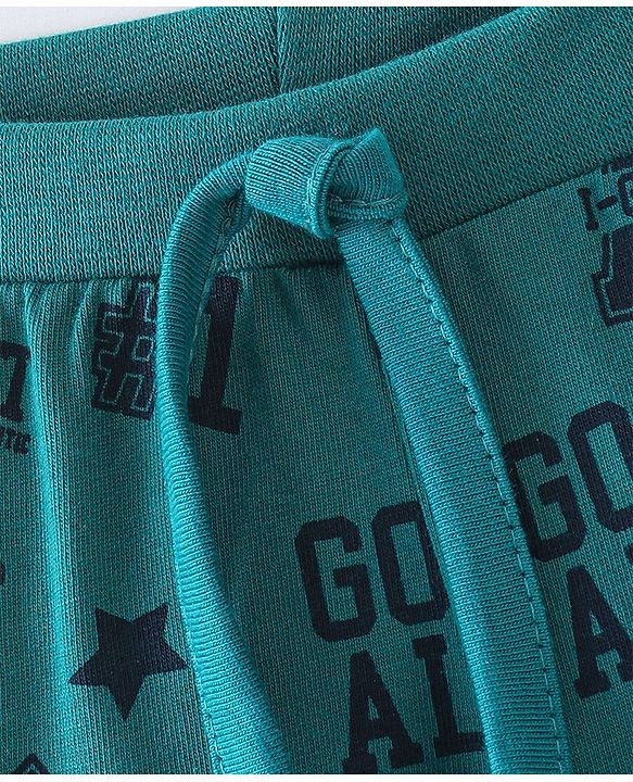 Babyhug Cotton Knit Full Length Lounge Pant Text Print - Green