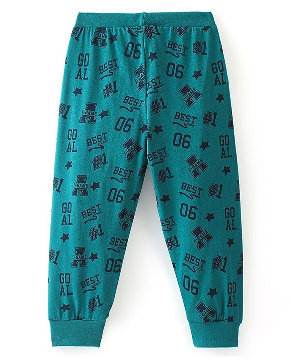Babyhug Cotton Knit Full Length Lounge Pant Text Print - Green