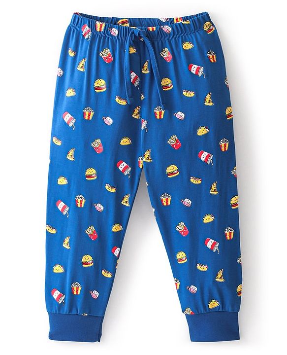 Babyhug Cotton Full Length Lounge Pant Popcorn & Fries Print- Navy Blue