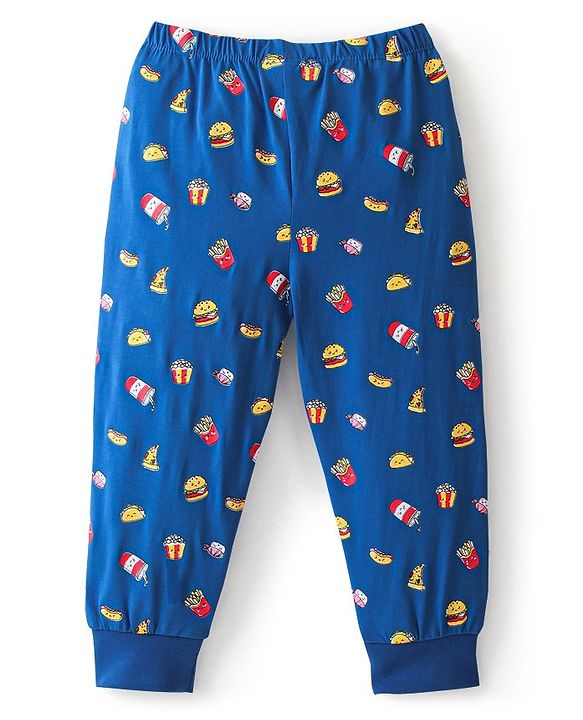 Babyhug Cotton Full Length Lounge Pant Popcorn & Fries Print- Navy Blue